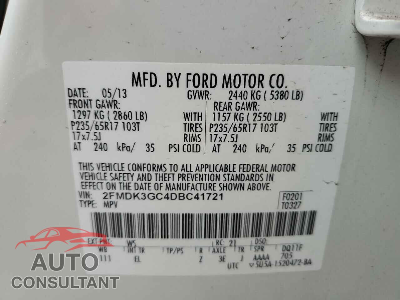 FORD EDGE 2013 - 2FMDK3GC4DBC41721
