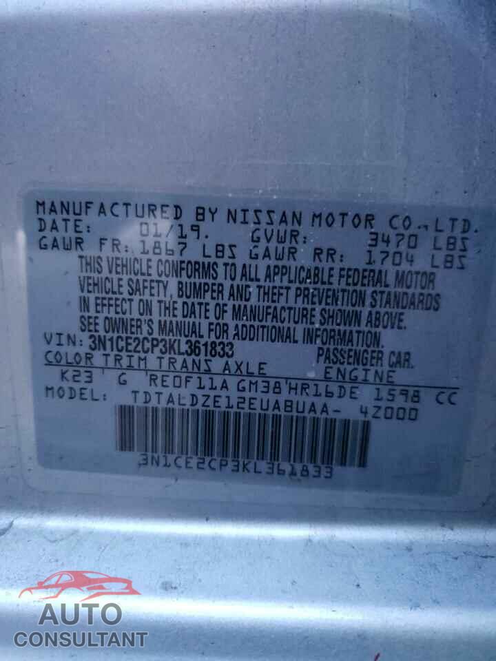 NISSAN VERSA 2019 - 3N1CE2CP3KL361833
