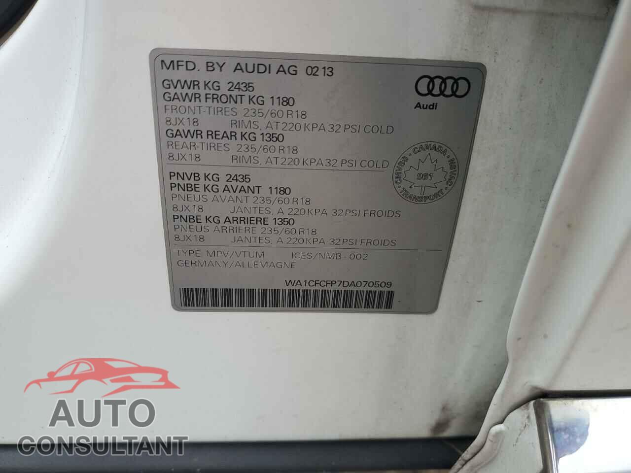 AUDI Q5 2013 - WA1CFCFP7DA070509