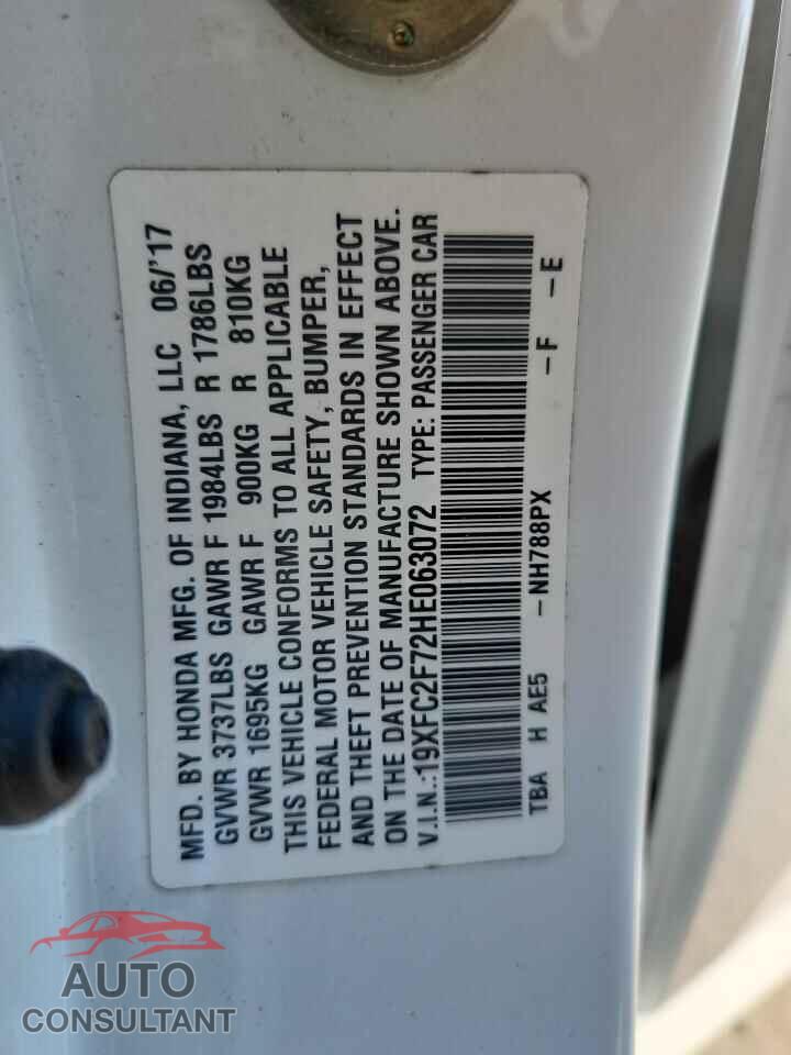 HONDA CIVIC 2017 - 19XFC2F72HE063072