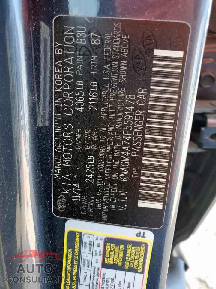 KIA OPTIMA 2015 - KNAGM4A74F5591478