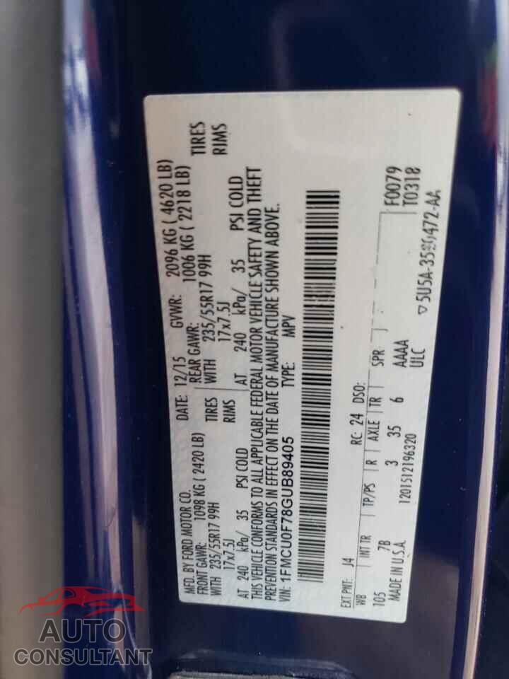 FORD ESCAPE 2016 - 1FMCU0F78GUB89405