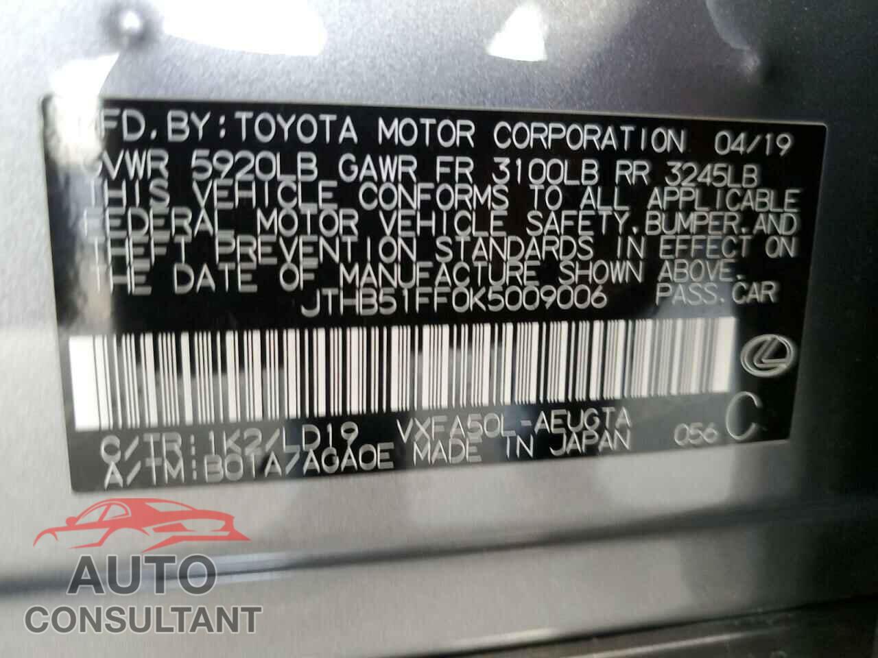 LEXUS LS500 2019 - JTHB51FF0K5009006