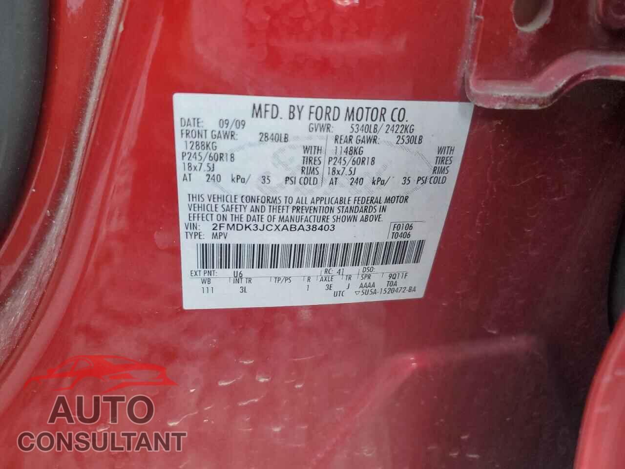 FORD EDGE 2010 - 2FMDK3JCXABA38403