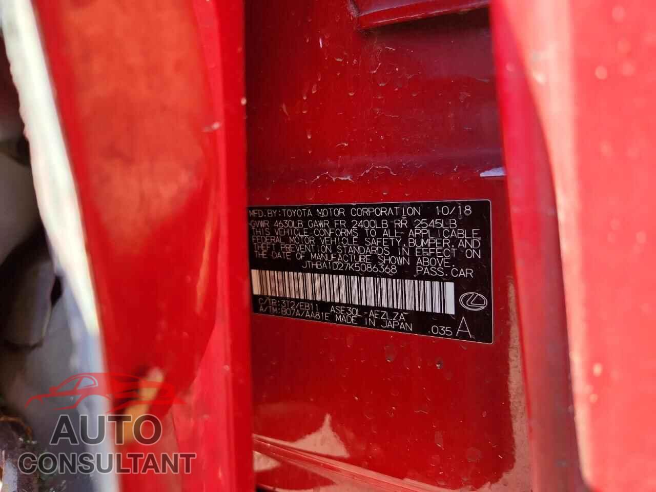LEXUS IS 2019 - JTHBA1D27K5086368