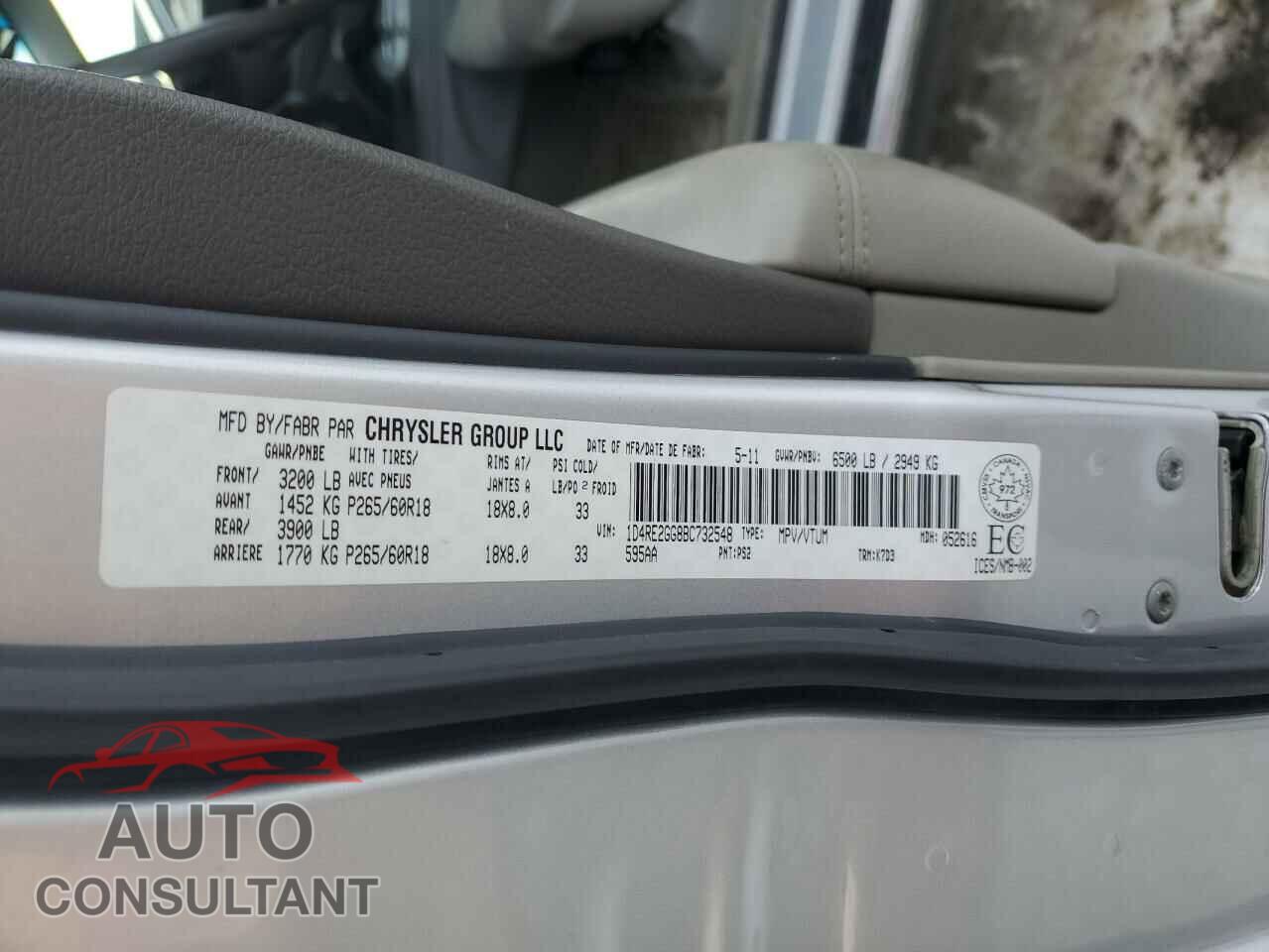 DODGE DURANGO 2011 - 1D4RE2GG8BC732548