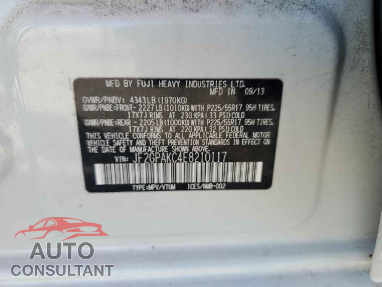 SUBARU XV 2014 - JF2GPAKC4E8210117
