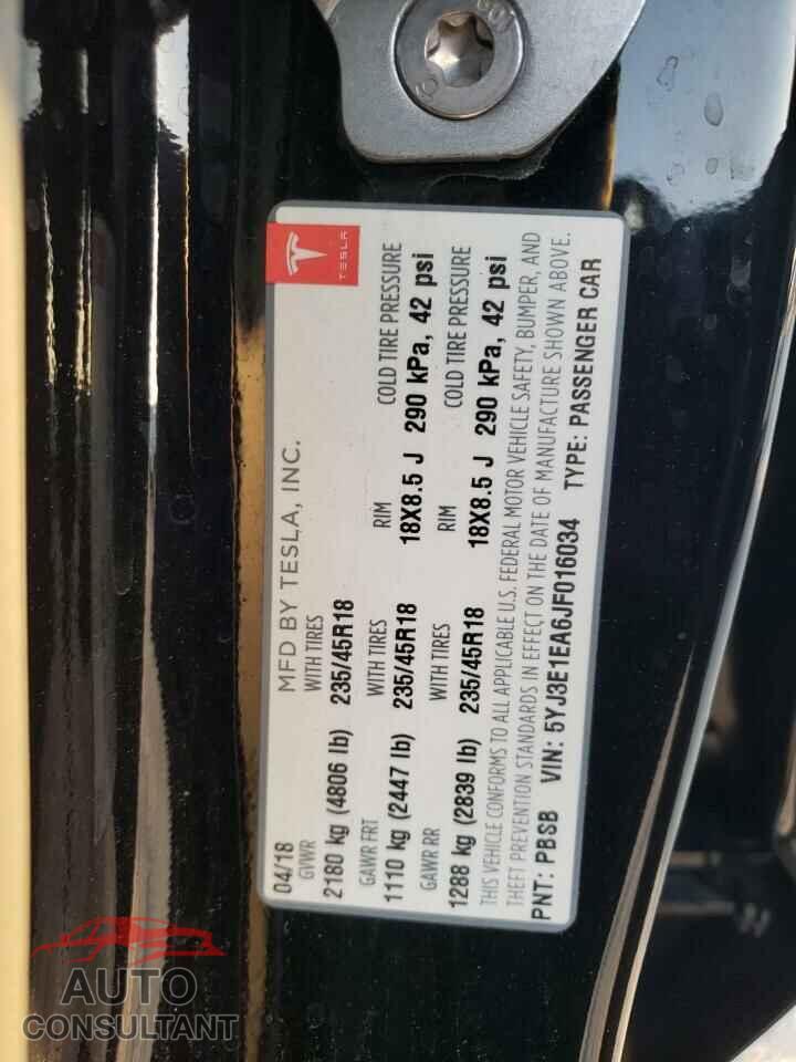 TESLA MODEL 3 2018 - 5YJ3E1EA6JF016034