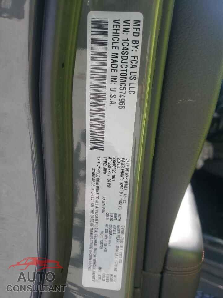 DODGE DURANGO 2021 - 1C4SDJCT0MC574966