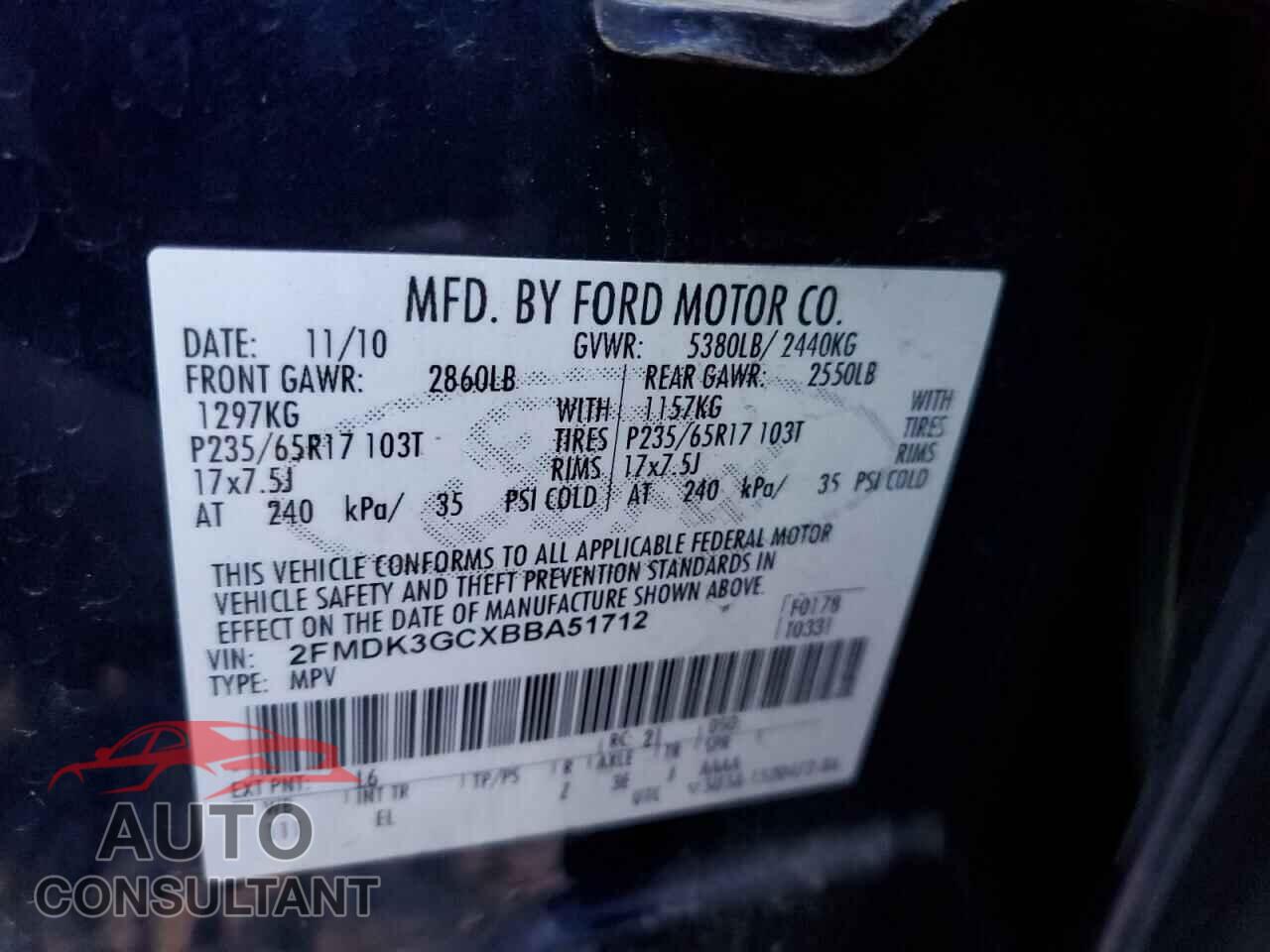 FORD EDGE 2011 - 2FMDK3GCXBBA51712