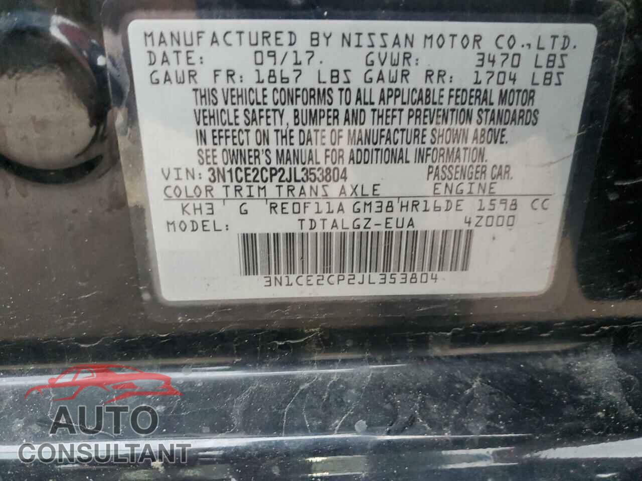 NISSAN VERSA 2018 - 3N1CE2CP2JL353804