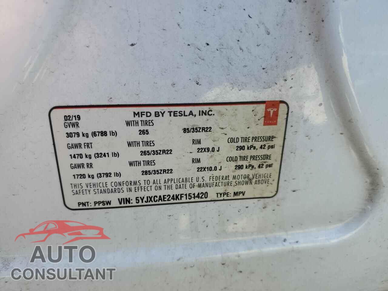TESLA MODEL X 2019 - 5YJXCAE24KF151420
