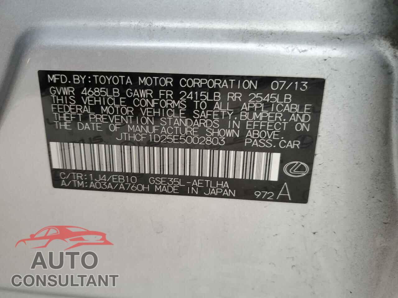 LEXUS IS 2014 - JTHCF1D25E5002803