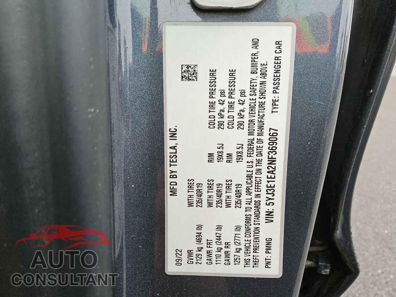 TESLA MODEL 3 2022 - 5YJ3E1EA2NF369067