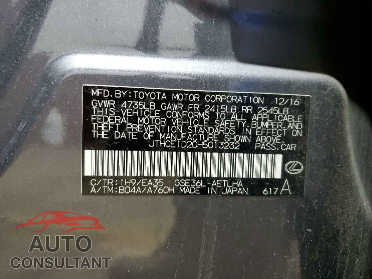 LEXUS IS 2017 - JTHCE1D20H5013232