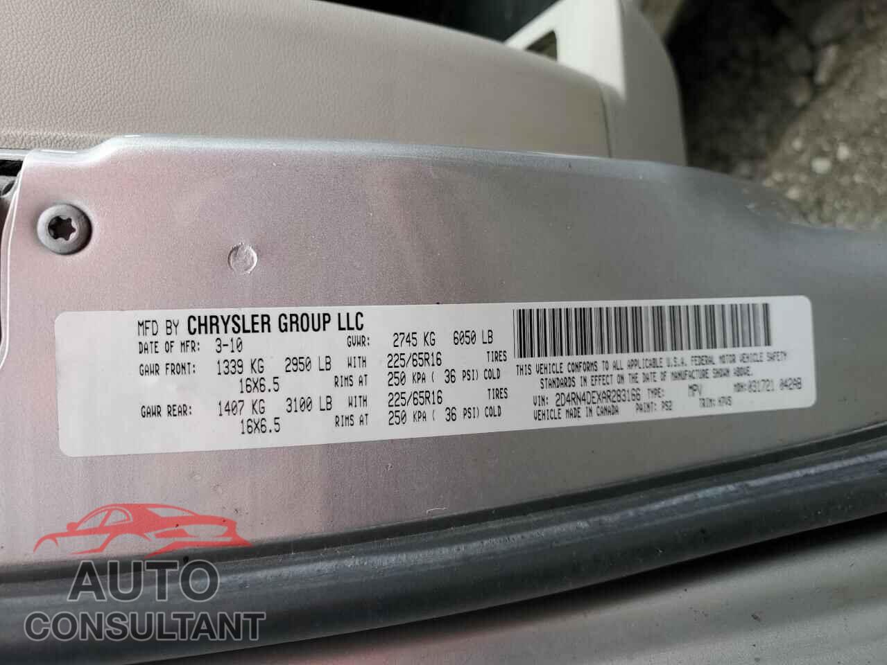 DODGE CARAVAN 2010 - 2D4RN4DEXAR283166