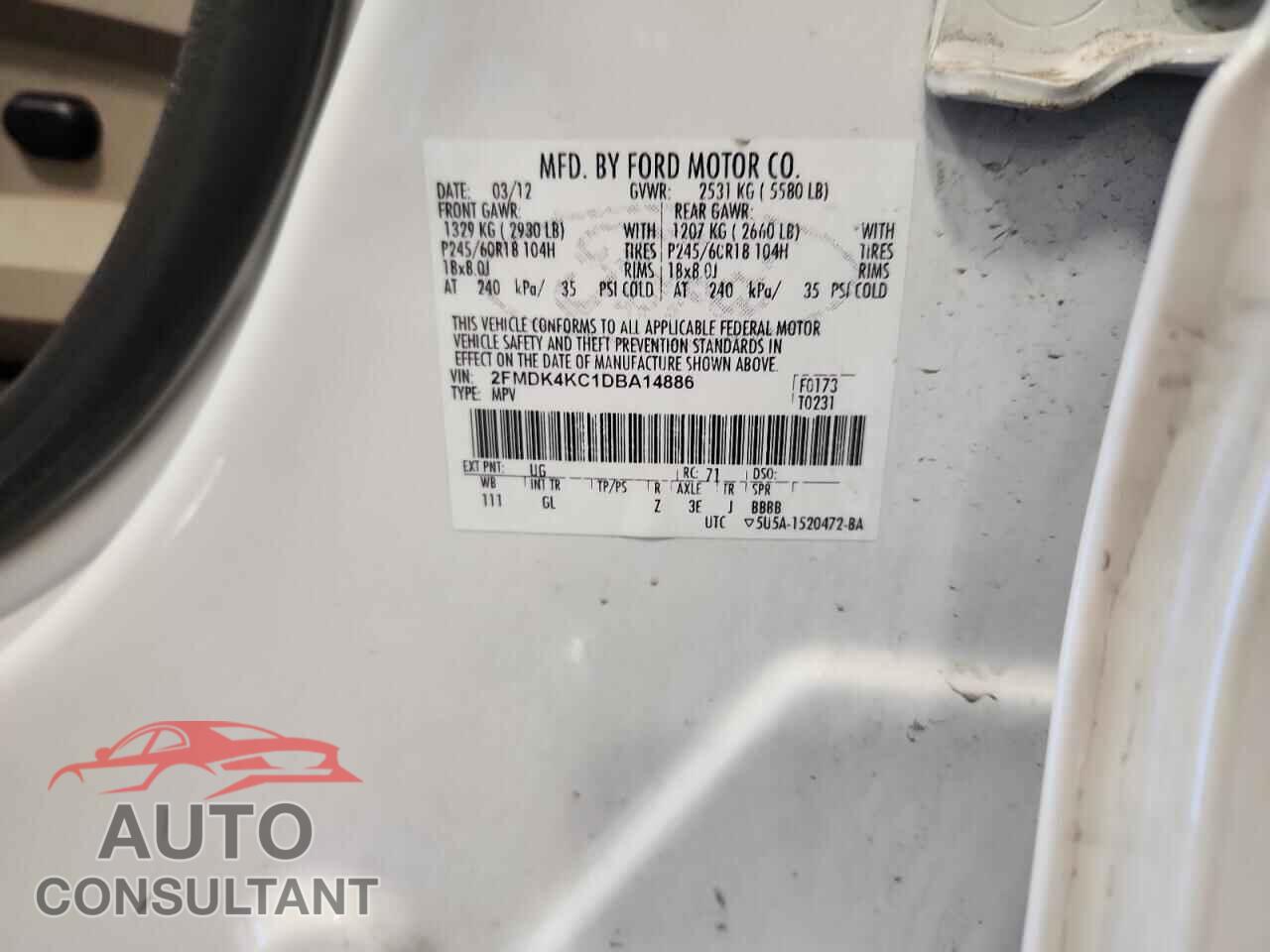 FORD EDGE 2013 - 2FMDK4KC1DBA14886