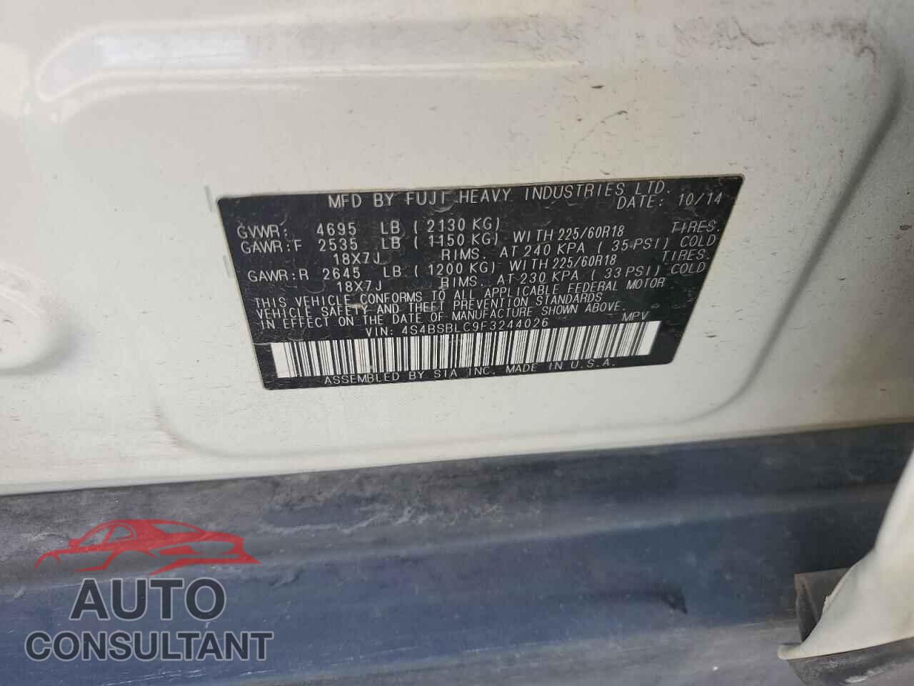 SUBARU OUTBACK 2015 - 4S4BSBLC9F3244026