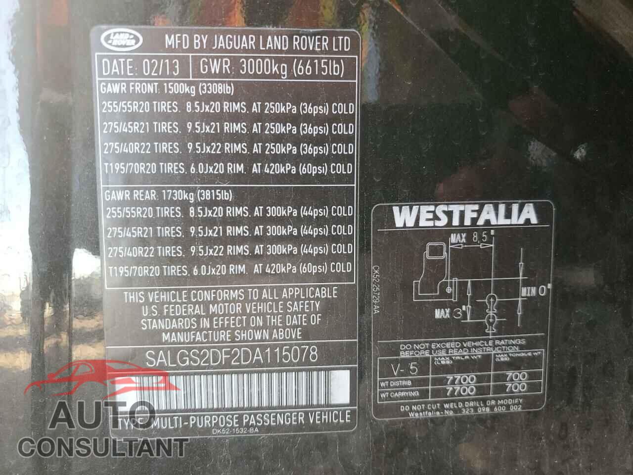 LAND ROVER RANGEROVER 2013 - SALGS2DF2DA115078