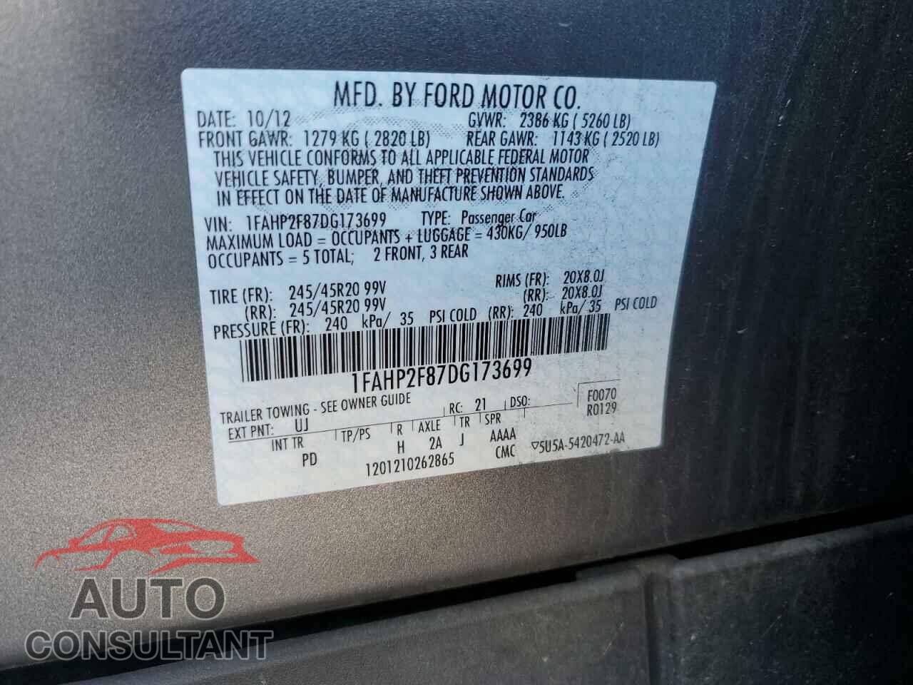 FORD TAURUS 2013 - 1FAHP2F87DG173699
