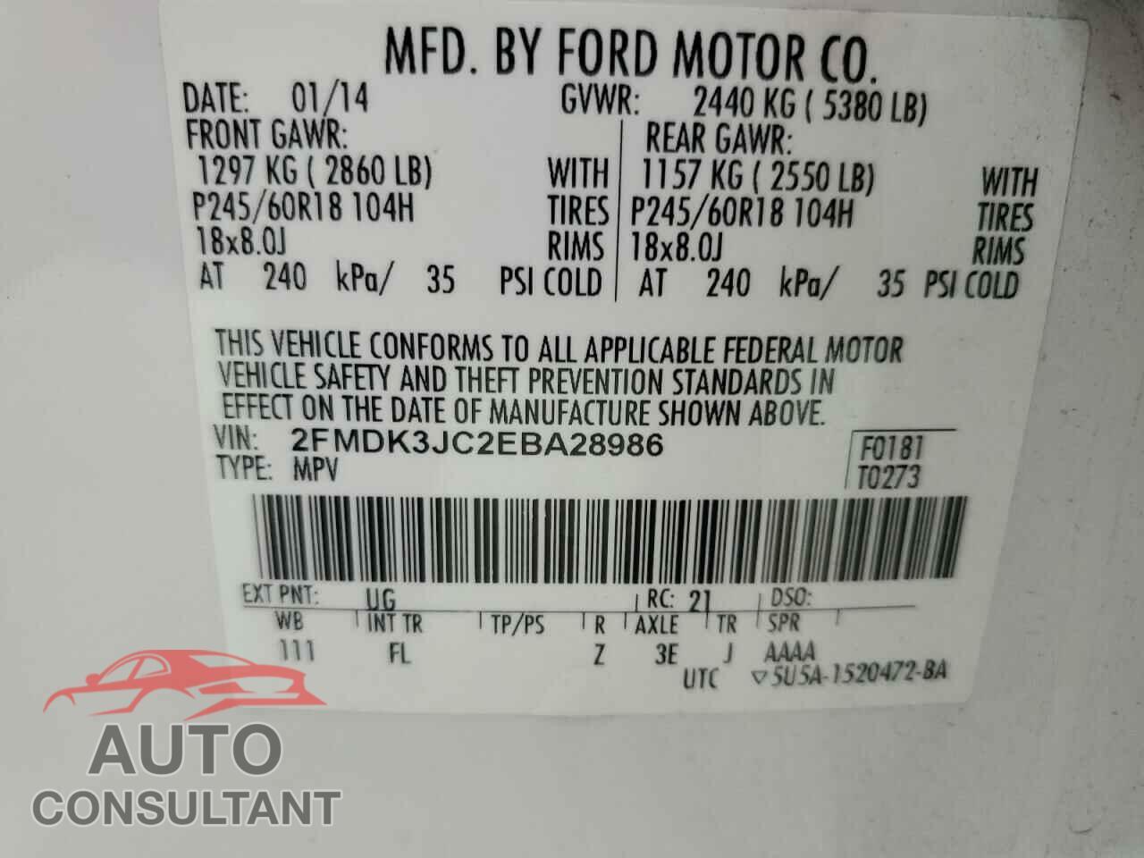 FORD EDGE 2014 - 2FMDK3JC2EBA28986