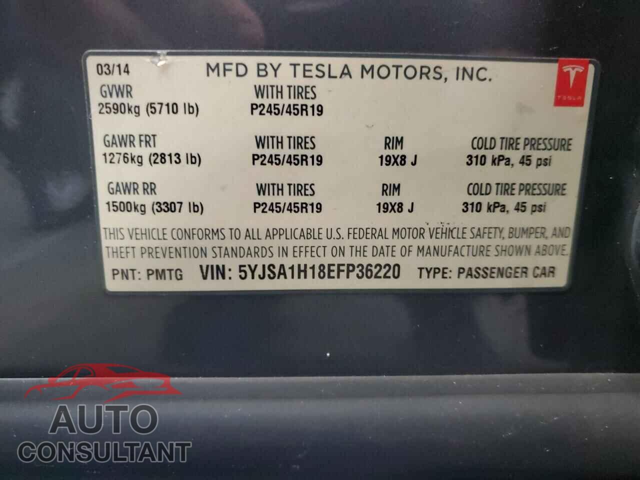 TESLA MODEL S 2014 - 5YJSA1H18EFP36220