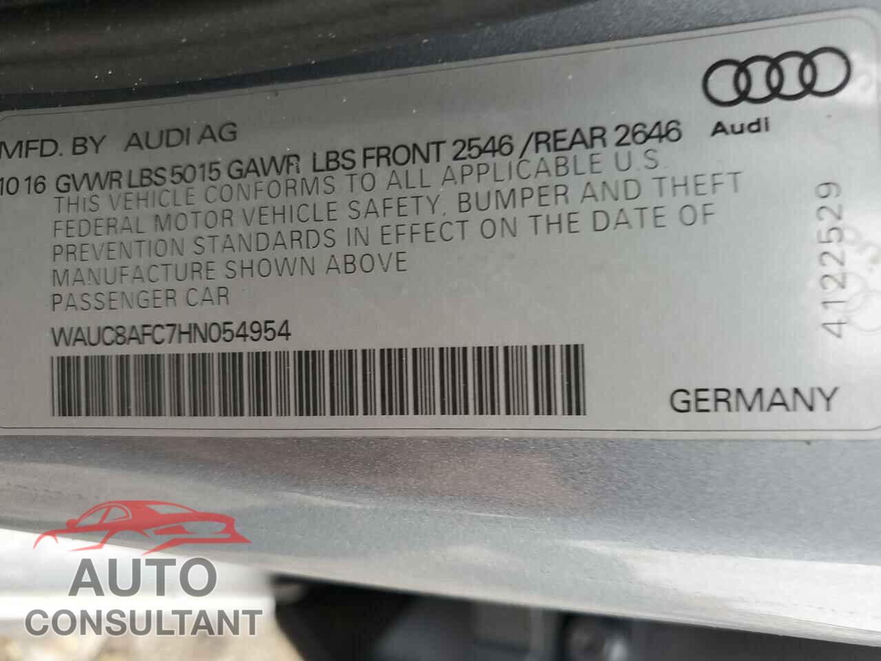 AUDI A6 2017 - WAUC8AFC7HN054954