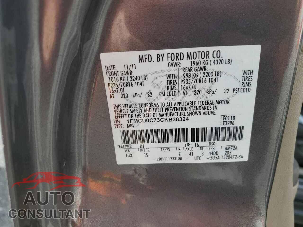 FORD ESCAPE 2012 - 1FMCU0C73CKB38324