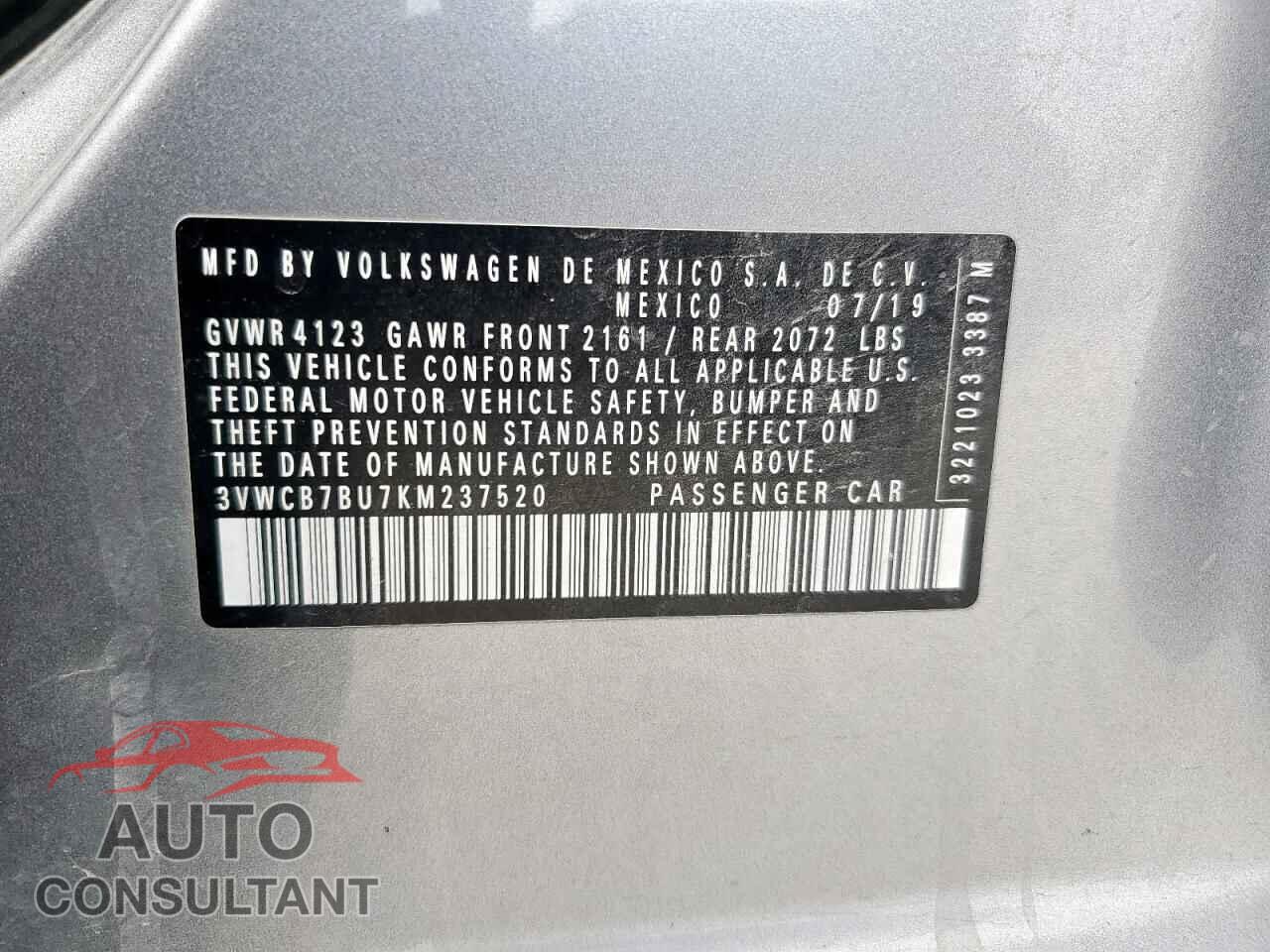 VOLKSWAGEN JETTA 2019 - 3VWCB7BU7KM237520