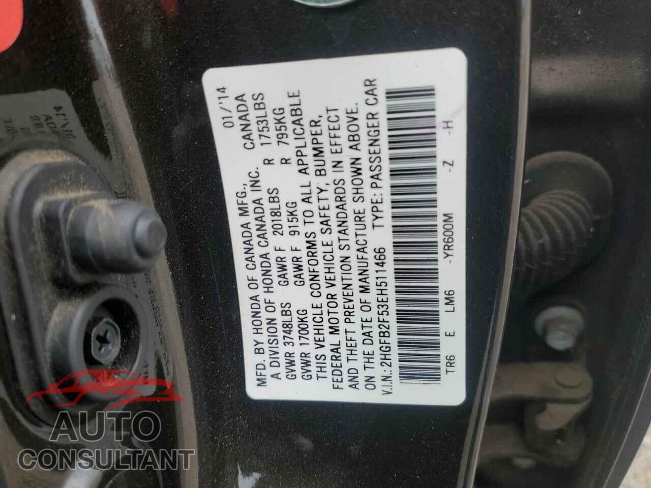 HONDA CIVIC 2014 - 2HGFB2F53EH511466