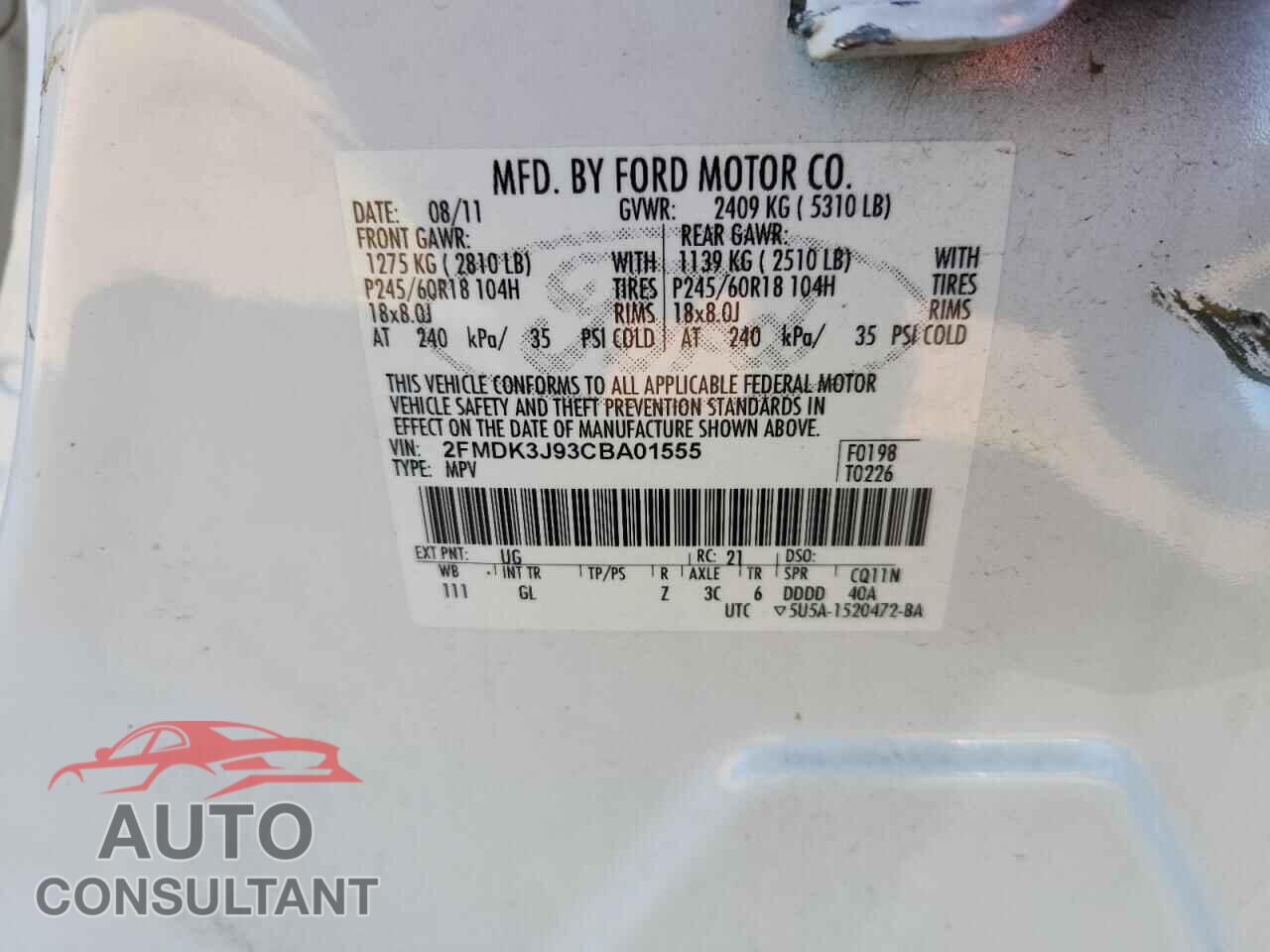 FORD EDGE 2012 - 2FMDK3J93CBA01555