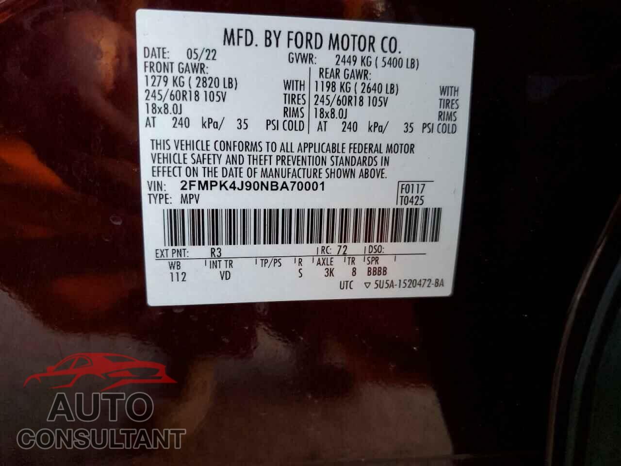 FORD EDGE 2022 - 2FMPK4J90NBA70001