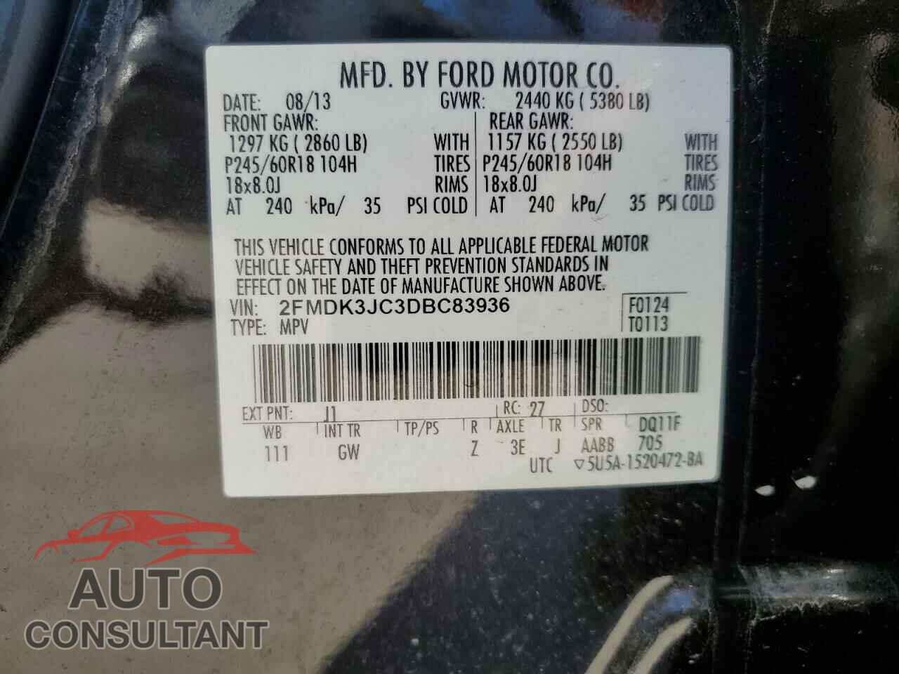 FORD EDGE 2013 - 2FMDK3JC3DBC83936