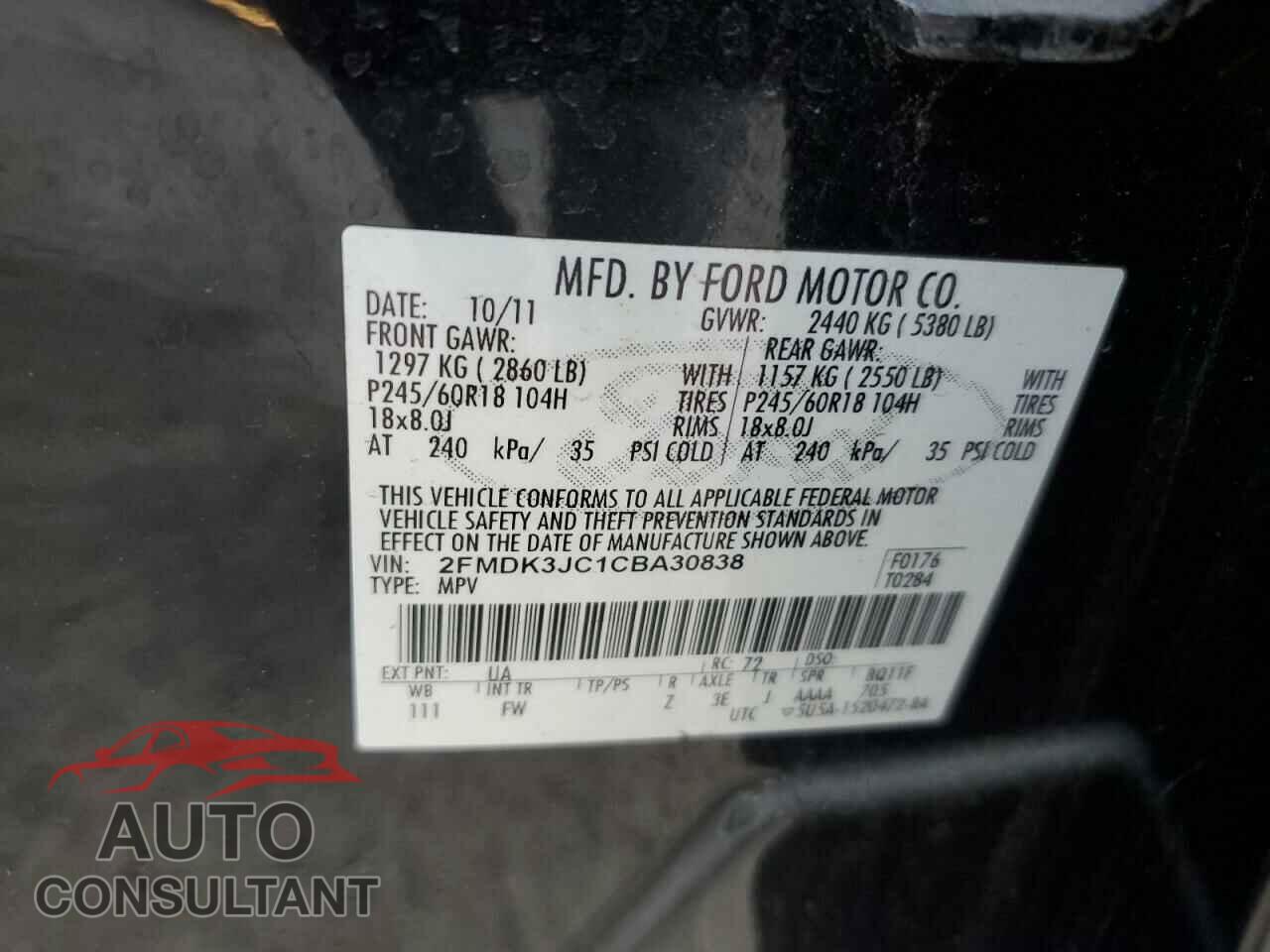 FORD EDGE 2012 - 2FMDK3JC1CBA30838