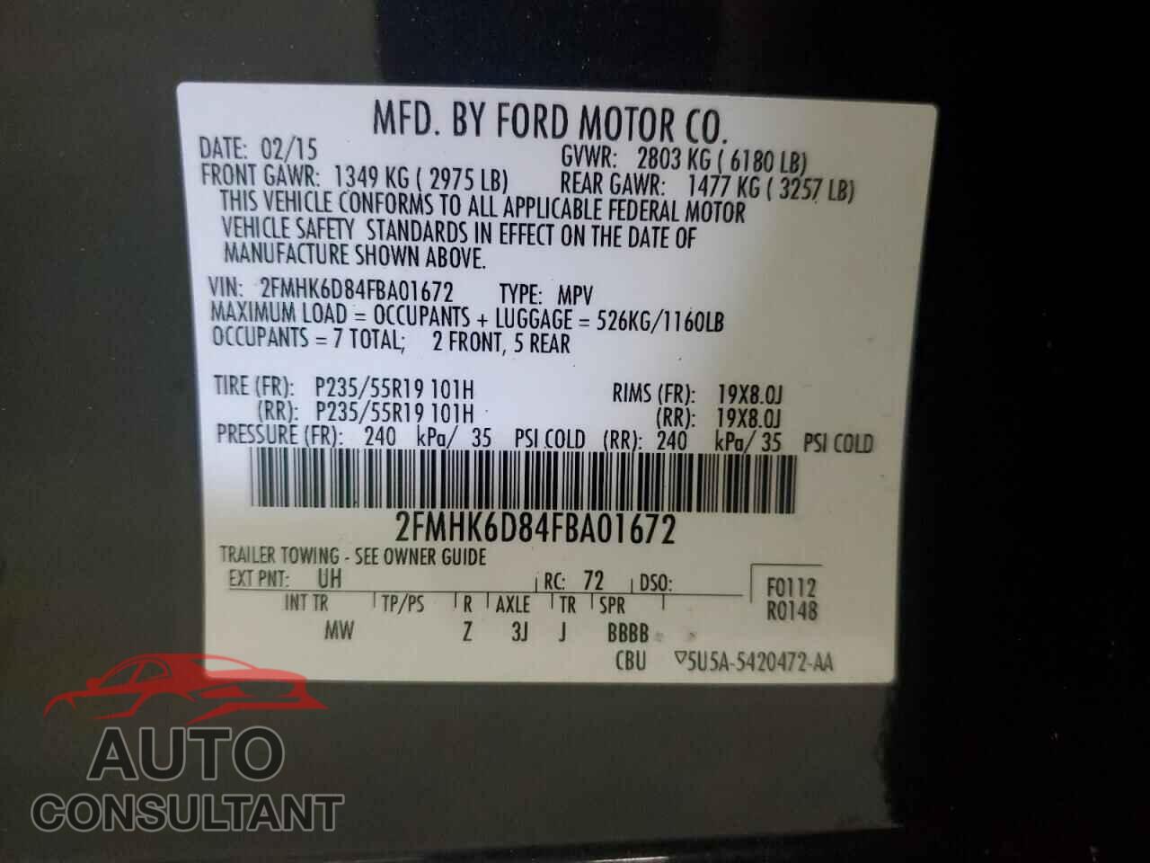 FORD FLEX 2015 - 2FMHK6D84FBA01672