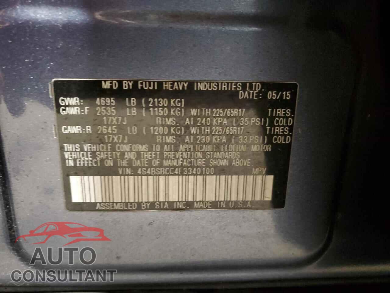 SUBARU OUTBACK 2015 - 4S4BSBCC4F3340100