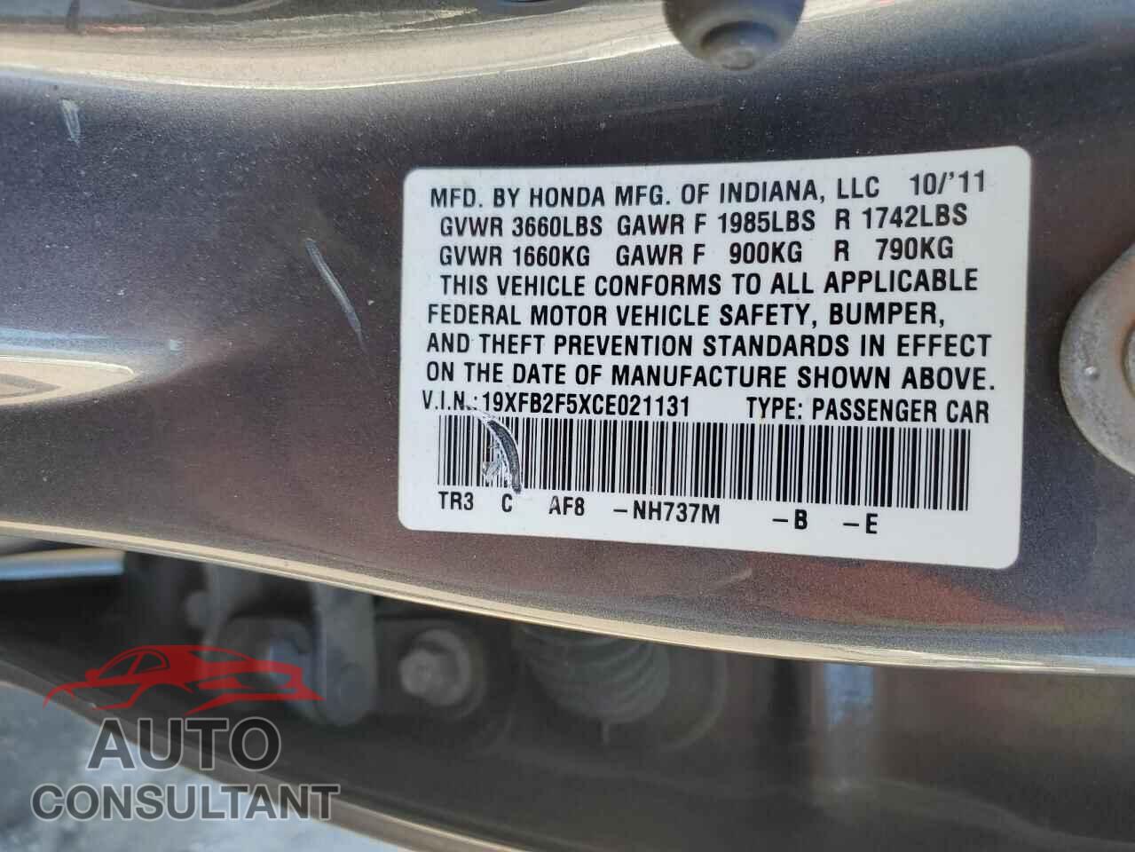 HONDA CIVIC 2012 - 19XFB2F5XCE021131