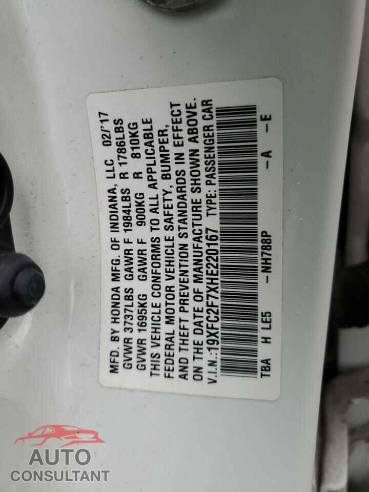 HONDA CIVIC 2017 - 19XFC2F7XHE220167