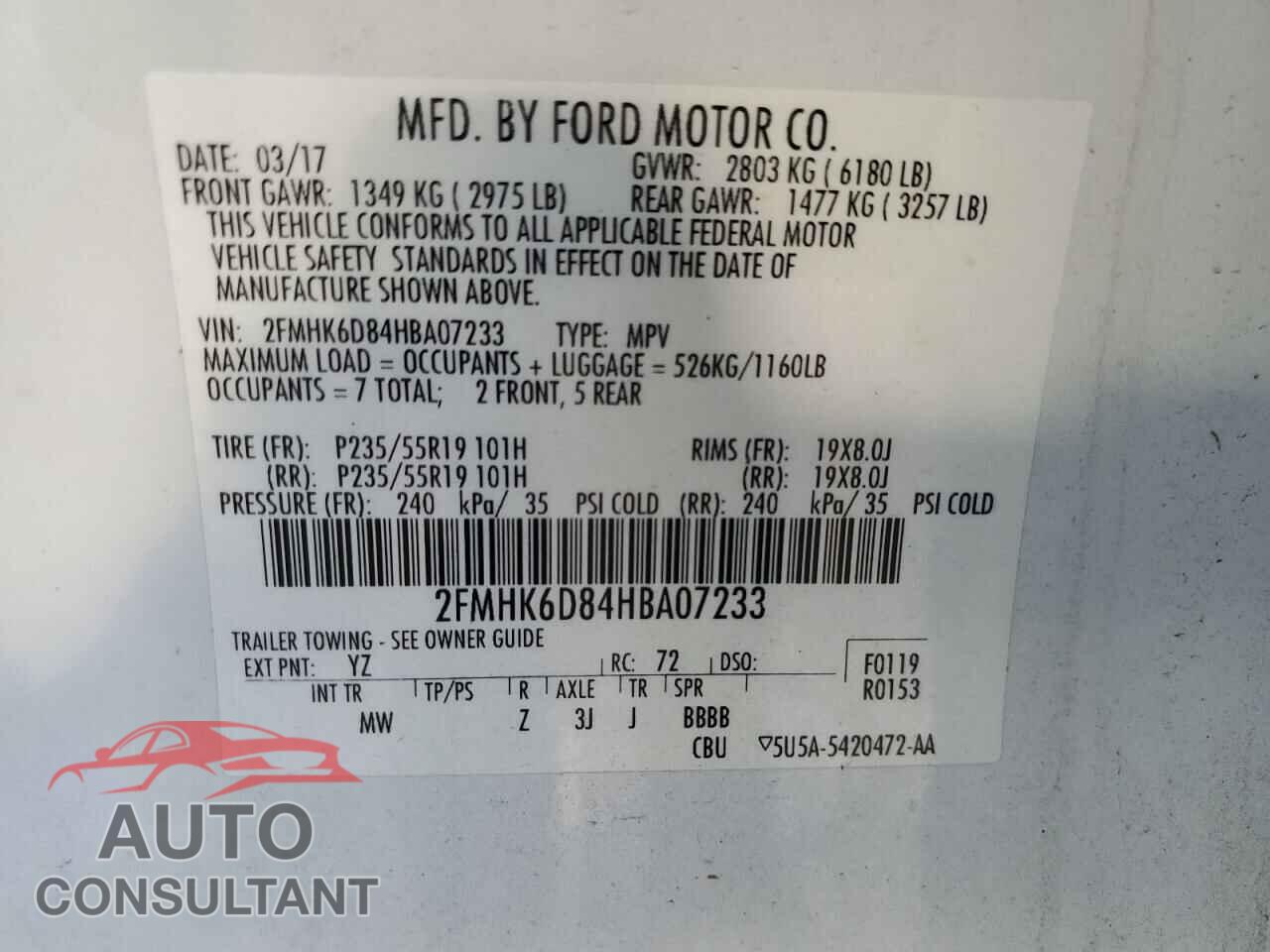 FORD FLEX 2017 - 2FMHK6D84HBA07233