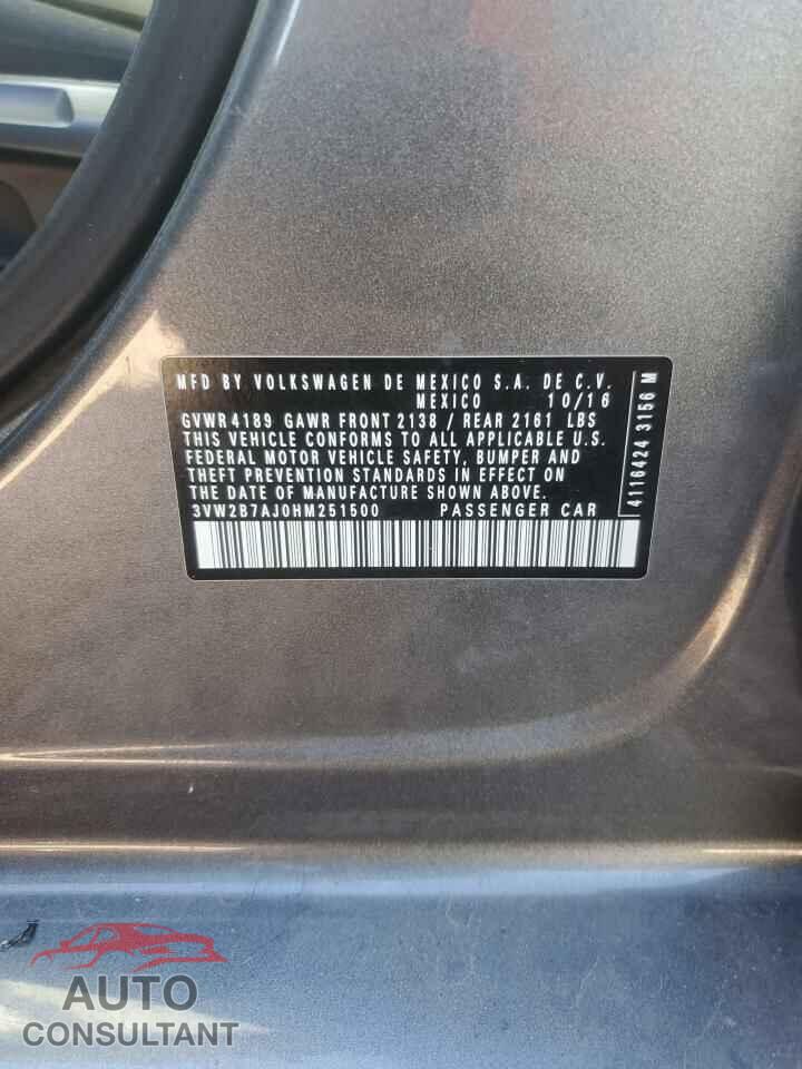 VOLKSWAGEN JETTA 2017 - 3VW2B7AJ0HM251500