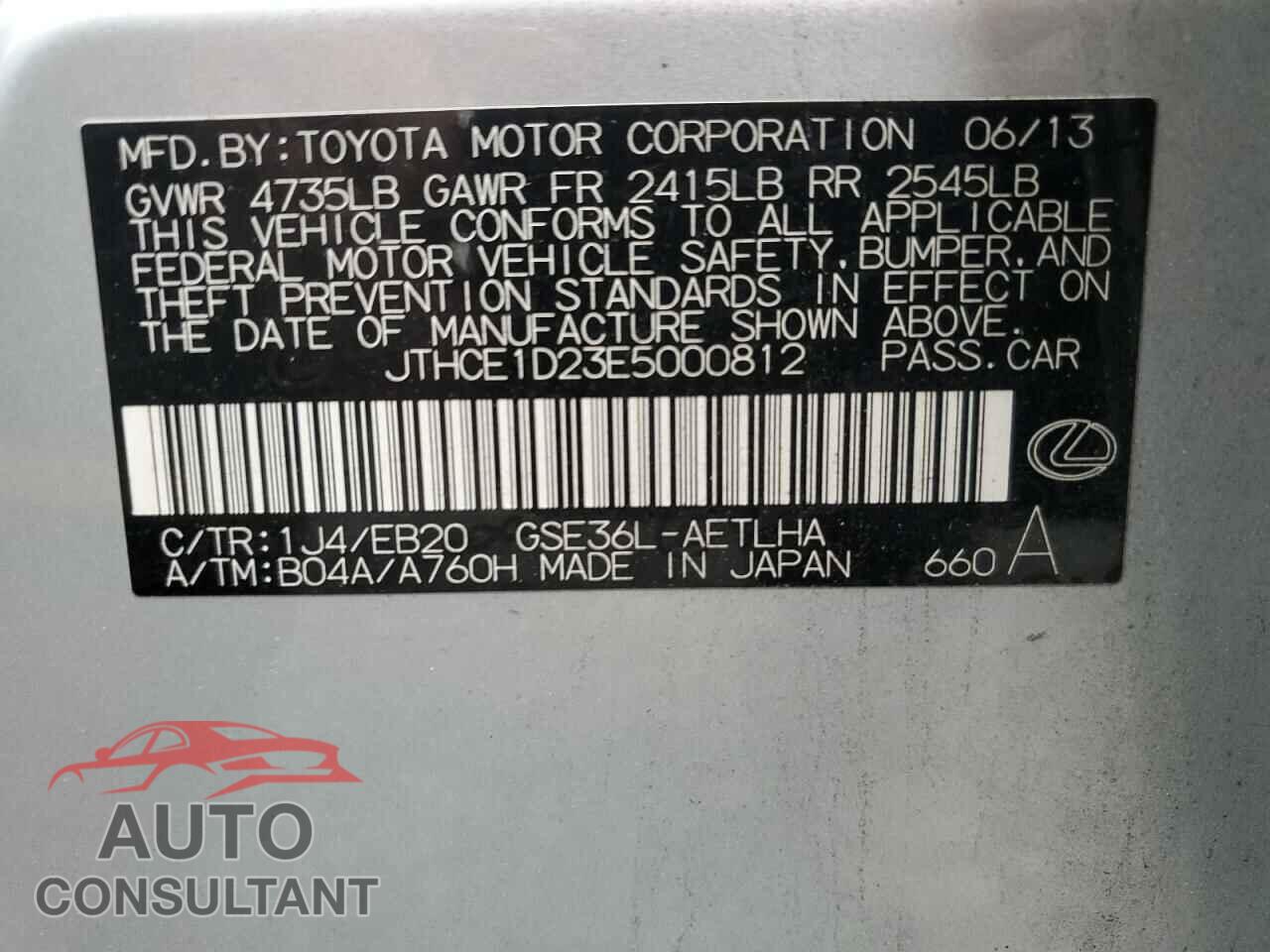 LEXUS IS 2014 - JTHCE1D23E5000812