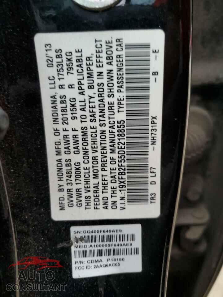 HONDA CIVIC 2013 - 19XFB2F55DE218855