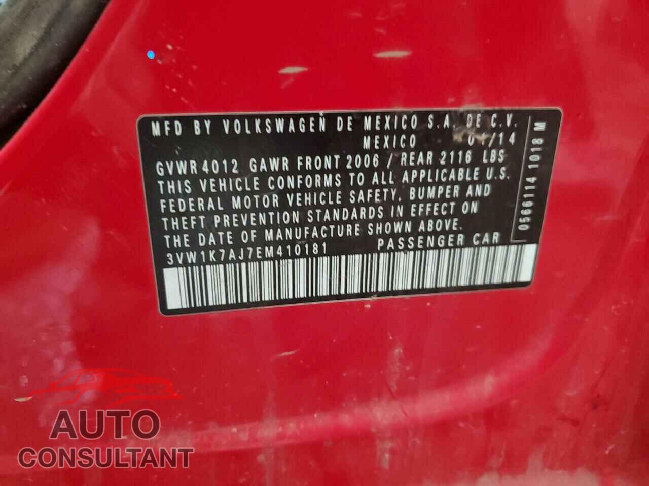 VOLKSWAGEN JETTA 2014 - 3VW1K7AJ7EM410181