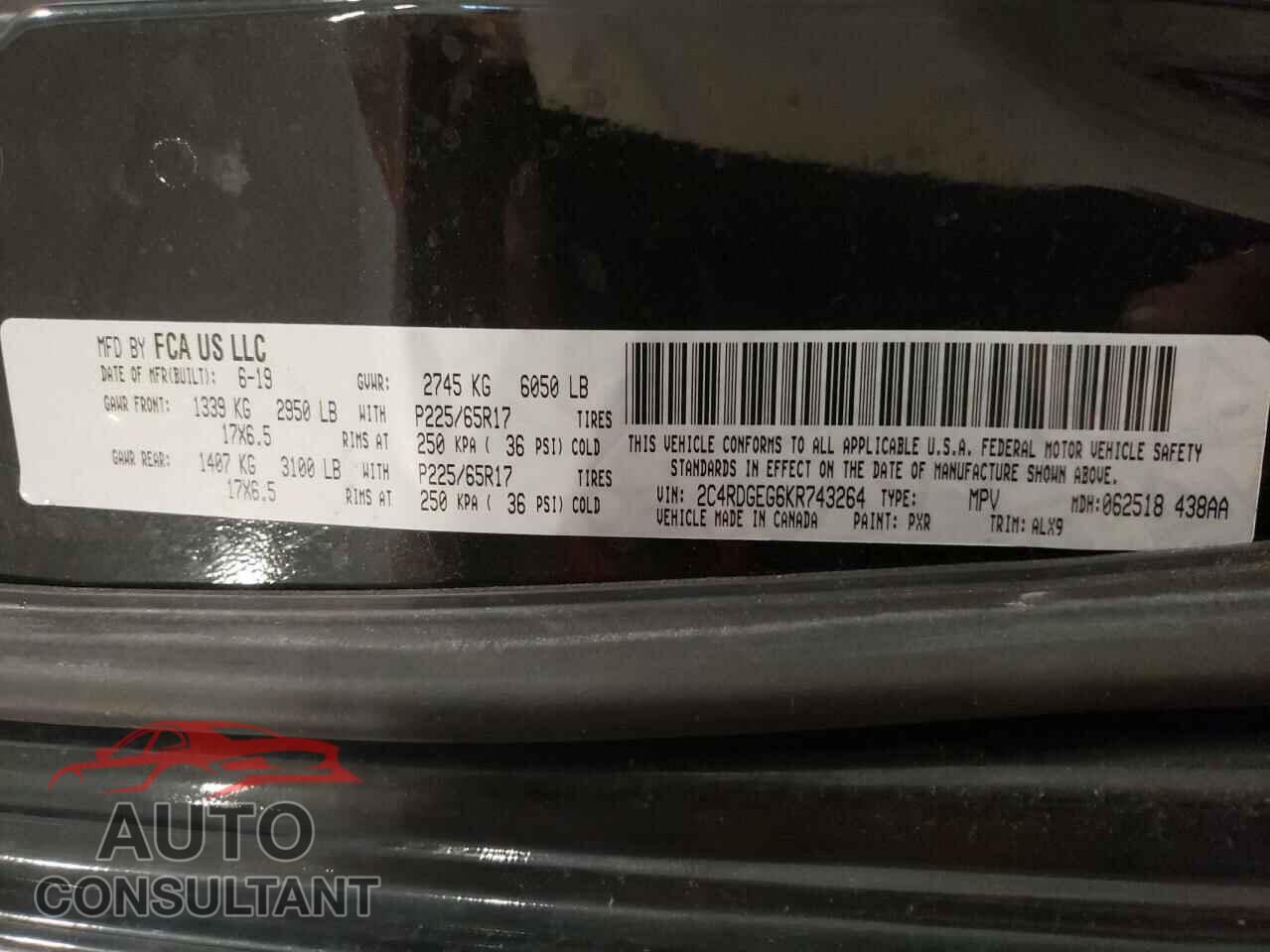 DODGE CARAVAN 2019 - 2C4RDGEG6KR743264