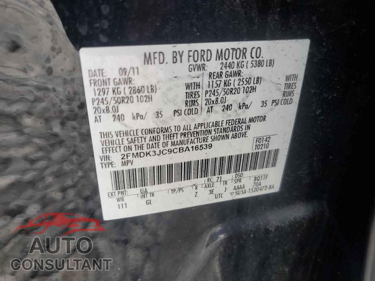 FORD EDGE 2012 - 2FMDK3JC9CBA16539