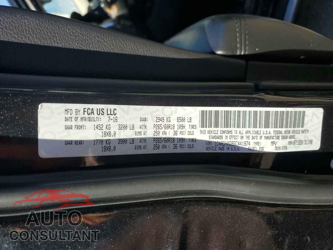 DODGE DURANGO 2016 - 1C4RDHAG8GC441874