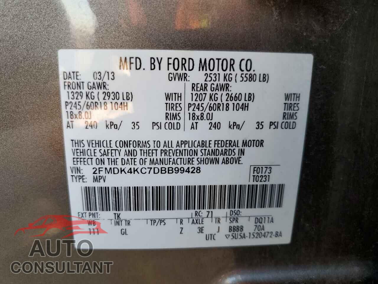 FORD EDGE 2013 - 2FMDK4KC7DBB99428