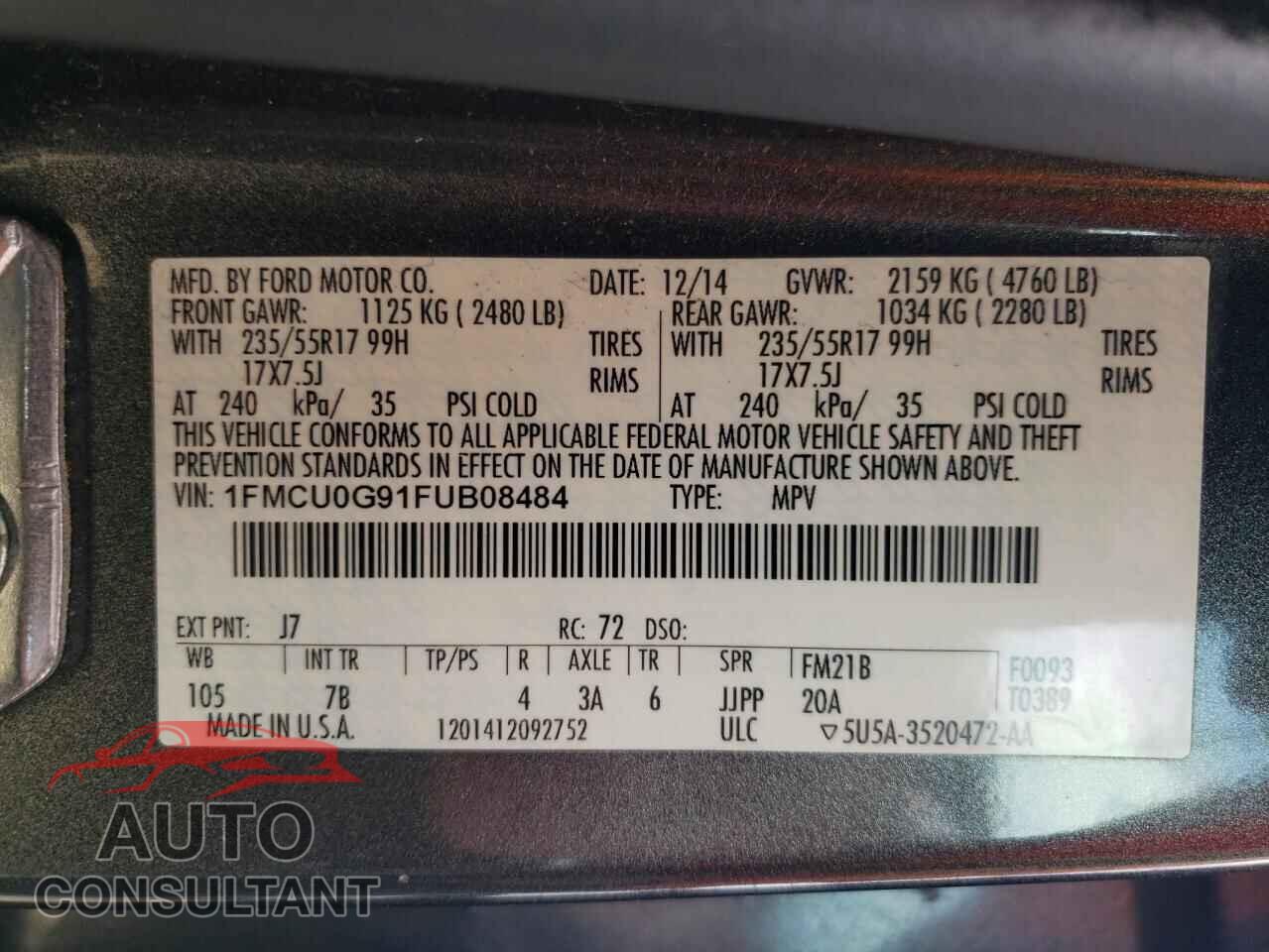 FORD ESCAPE 2015 - 1FMCU0G91FUB08484