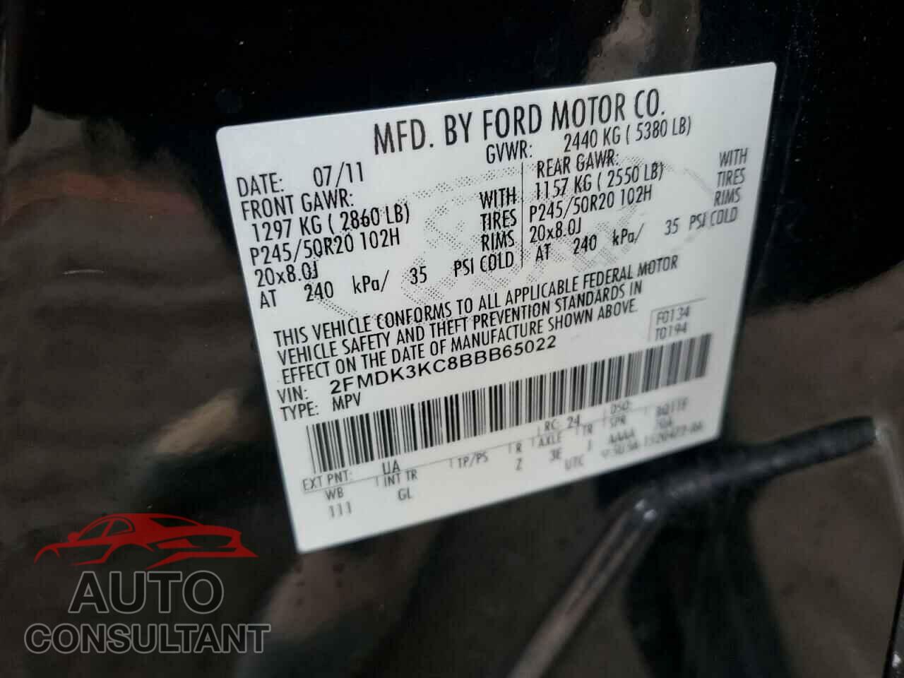 FORD EDGE 2011 - 2FMDK3KC8BBB65022