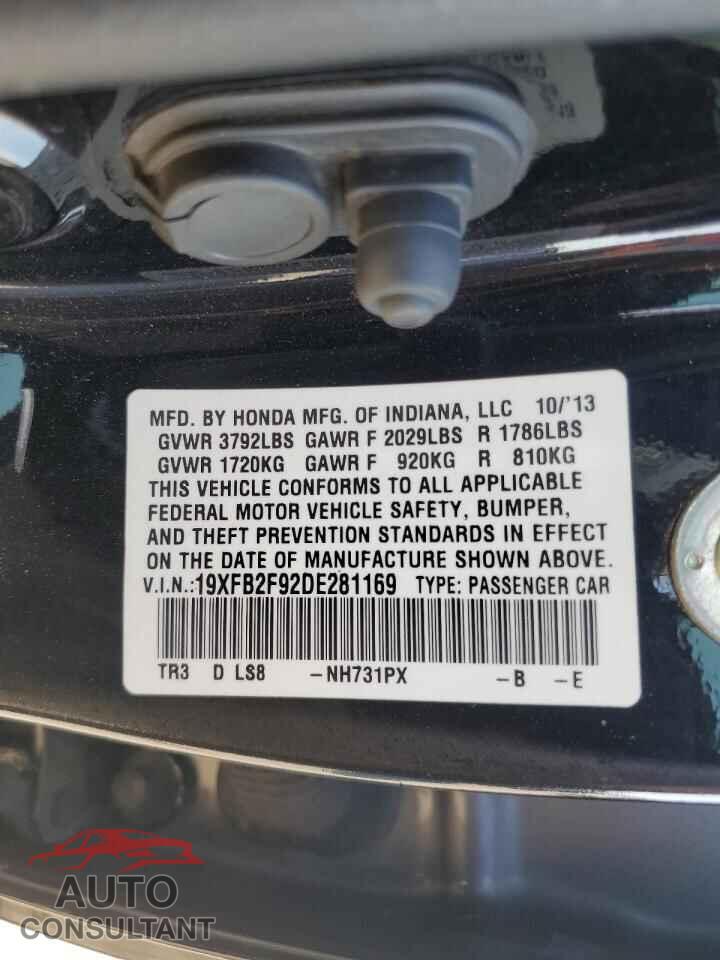 HONDA CIVIC 2013 - 19XFB2F92DE281169